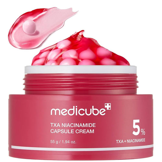 Brightening cream with TXA and Niacinamide capsules that evens skin tone, fades dark spots, and hydrates for a clear, radiant complexion.