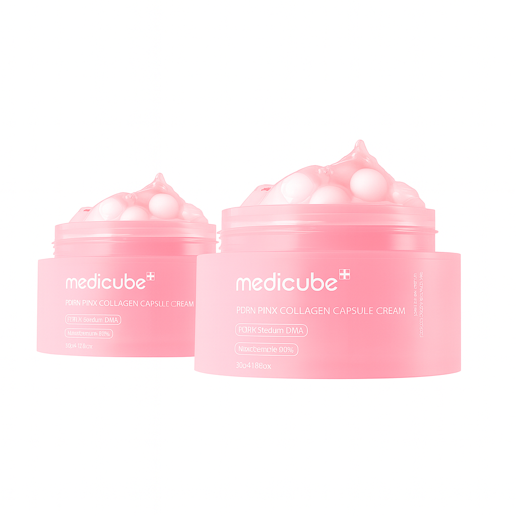 Luxurious pink cream with collagen capsules and PDRN that hydrates deeply, firms skin, and restores radiance for a youthful, glowing complexion.