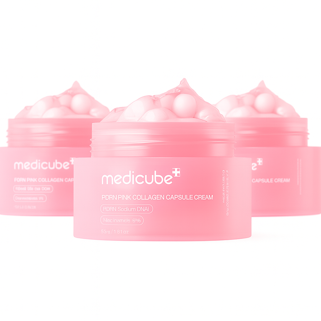 Luxurious pink cream with collagen capsules and PDRN that hydrates deeply, firms skin, and restores radiance for a youthful, glowing complexion.