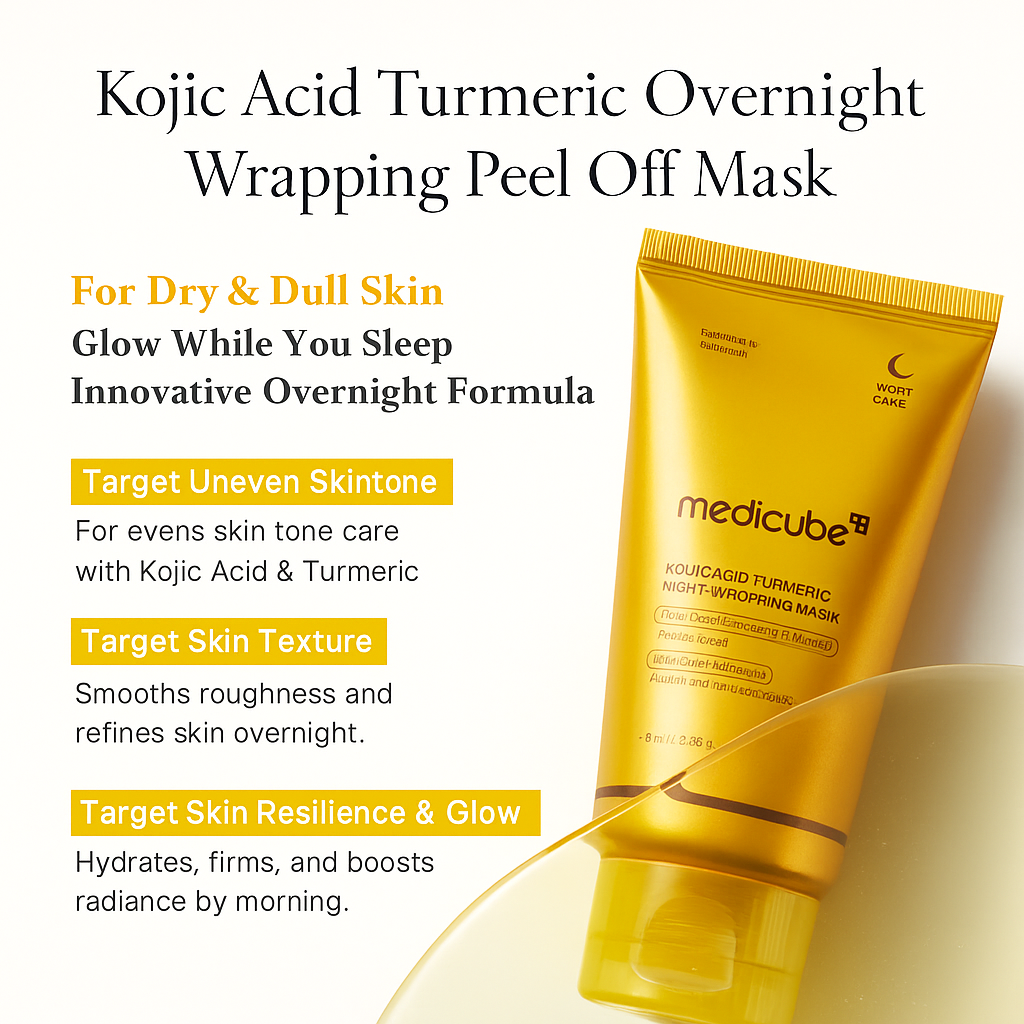 Overnight face mask with kojic acid and turmeric that brightens, hydrates, and renews skin while you sleep, revealing a radiant and even complexion.