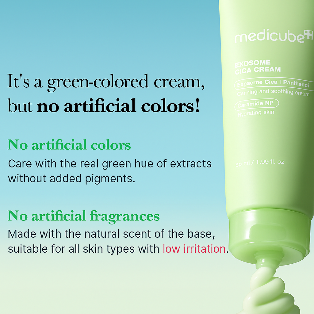 Soothing Cica cream with exosome technology that calms, repairs, and hydrates sensitive skin, restoring barrier strength and long-lasting balance.