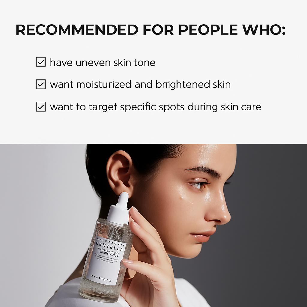 Brightening ampoule with Centella, niacinamide, and adenosine that fades dark spots and boosts radiance for luminous, even-toned skin.
