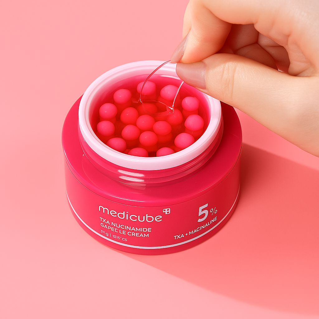 Brightening cream with TXA and Niacinamide capsules that evens skin tone, fades dark spots, and hydrates for a clear, radiant complexion.