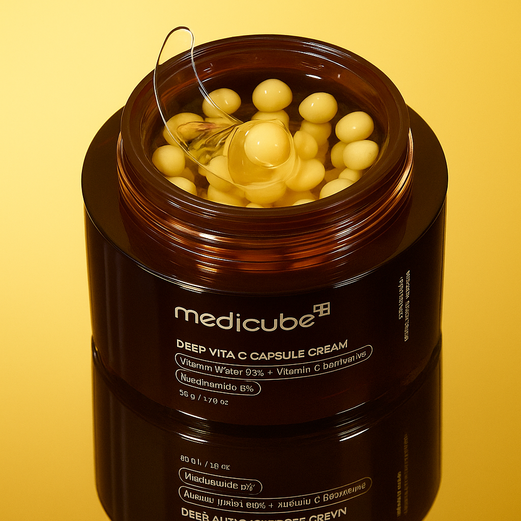 Vitamin C cream with brightening capsules that hydrates, evens skin tone, and enhances radiance while protecting against oxidative stress.