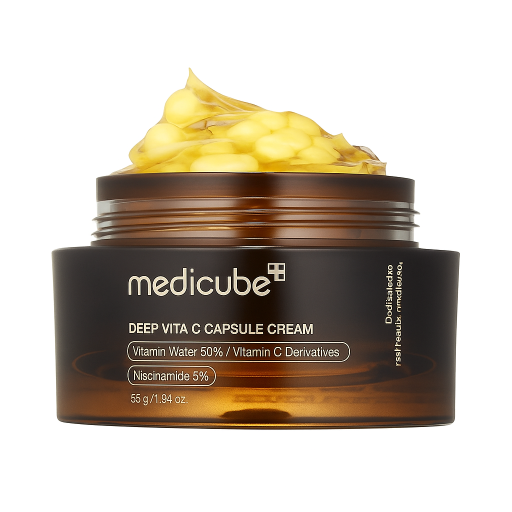 Vitamin C cream with brightening capsules that hydrates, evens skin tone, and enhances radiance while protecting against oxidative stress.