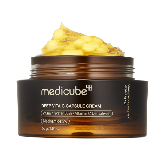 Vitamin C cream with brightening capsules that hydrates, evens skin tone, and enhances radiance while protecting against oxidative stress.