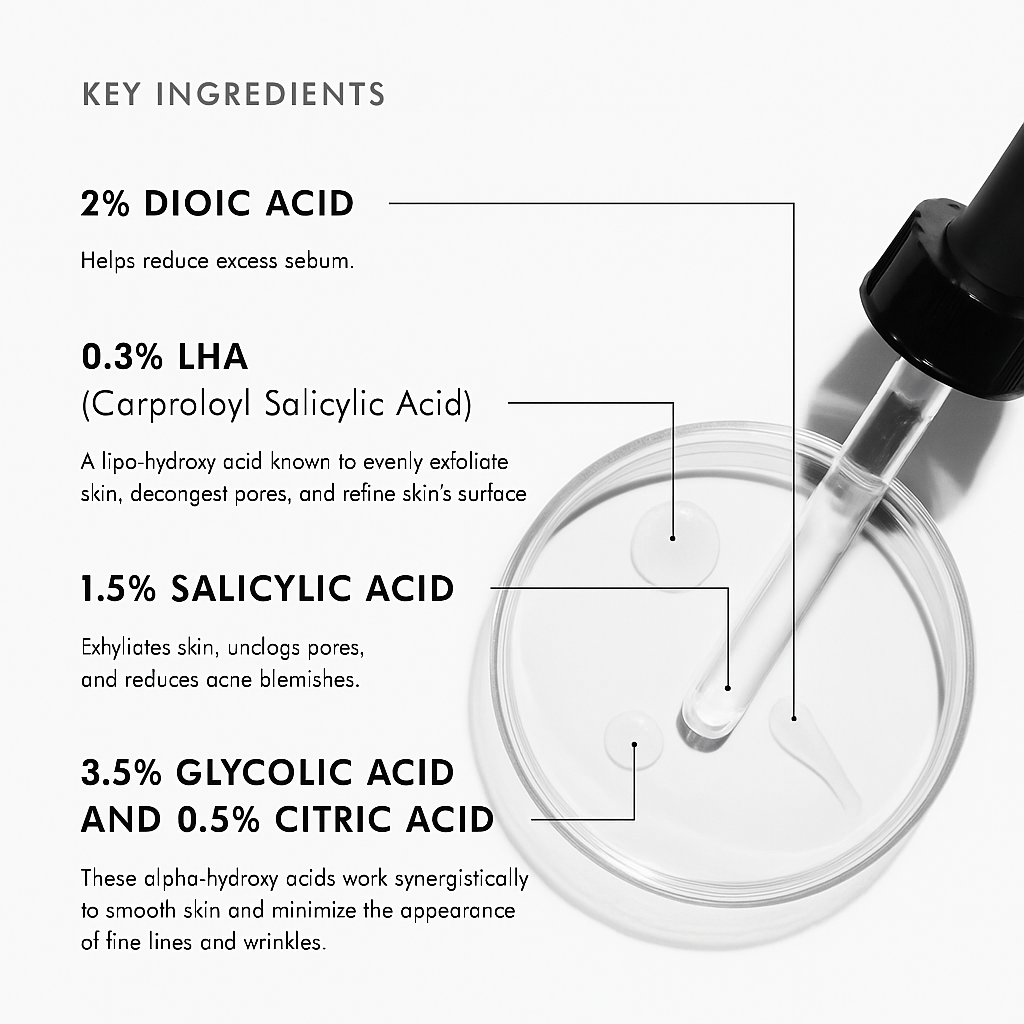 Clarifying and anti-aging serum that reduces blemishes, controls oil, minimizes pores, and smooths fine lines for clearer, more youthful-looking skin.