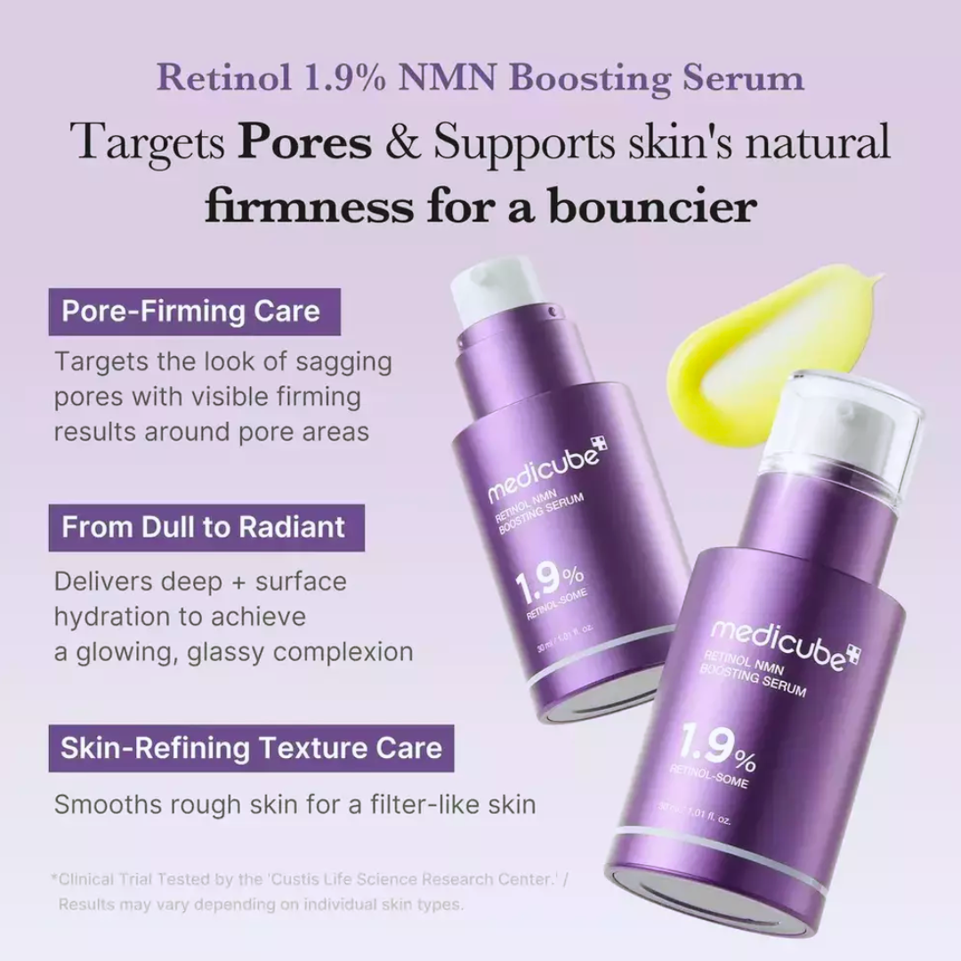 Anti-aging retinol serum with NMN technology that smooths wrinkles, boosts elasticity, and renews skin with fast absorption and gentle hydration.