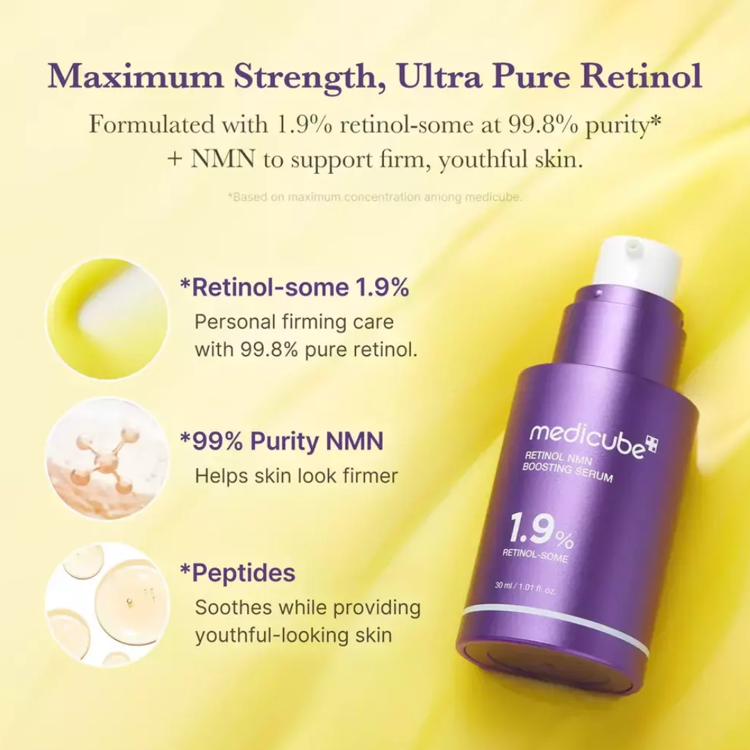 Anti-aging retinol serum with NMN technology that smooths wrinkles, boosts elasticity, and renews skin with fast absorption and gentle hydration.