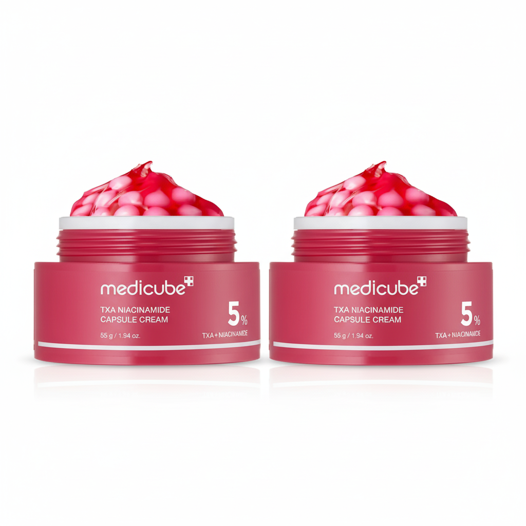 Brightening cream with TXA and Niacinamide capsules that evens skin tone, fades dark spots, and hydrates for a clear, radiant complexion.