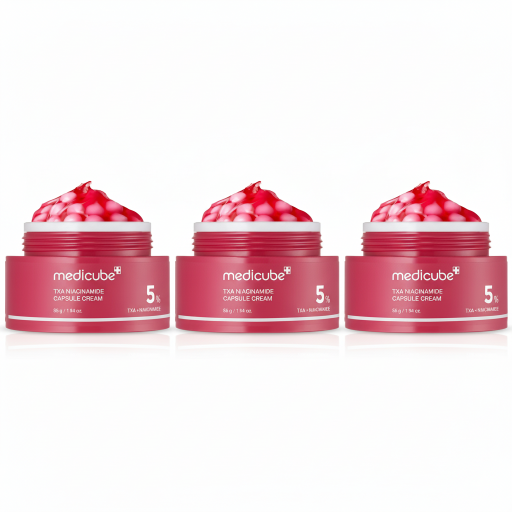 Brightening cream with TXA and Niacinamide capsules that evens skin tone, fades dark spots, and hydrates for a clear, radiant complexion.