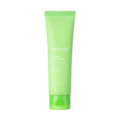 Soothing Cica cream with exosome technology that calms, repairs, and hydrates sensitive skin, restoring barrier strength and long-lasting balance.