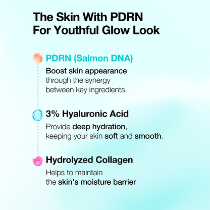 Hydrating serum with PDRN and Hyaluronic Acid that boosts skin regeneration, deep hydration, and radiance for smooth, revitalized, and youthful-looking skin.