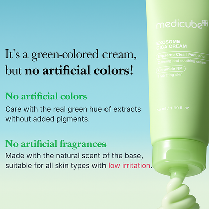 Soothing Cica cream with exosome technology that calms, repairs, and hydrates sensitive skin, restoring barrier strength and long-lasting balance.