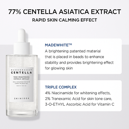 Brightening ampoule with Centella, niacinamide, and adenosine that fades dark spots and boosts radiance for luminous, even-toned skin.