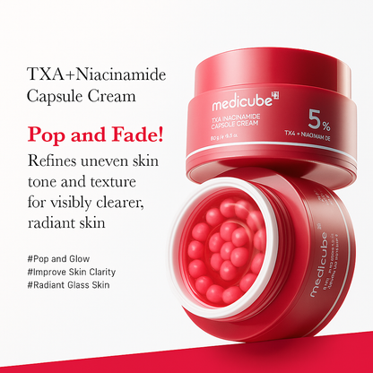 Brightening cream with TXA and Niacinamide capsules that evens skin tone, fades dark spots, and hydrates for a clear, radiant complexion.